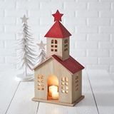 CTW Home Collection Wooden Holiday Schoolhouse Lantern w/ Red Star Atop