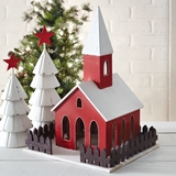 CTW Home Collection Wooden Red Holiday Village Church Lantern
