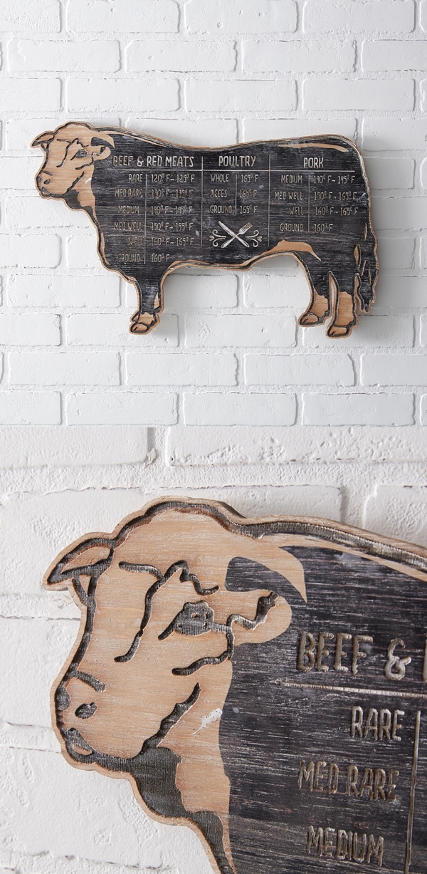 CTW Home Collection Wooden Bovine-Shaped Meat Market Wall Sign
