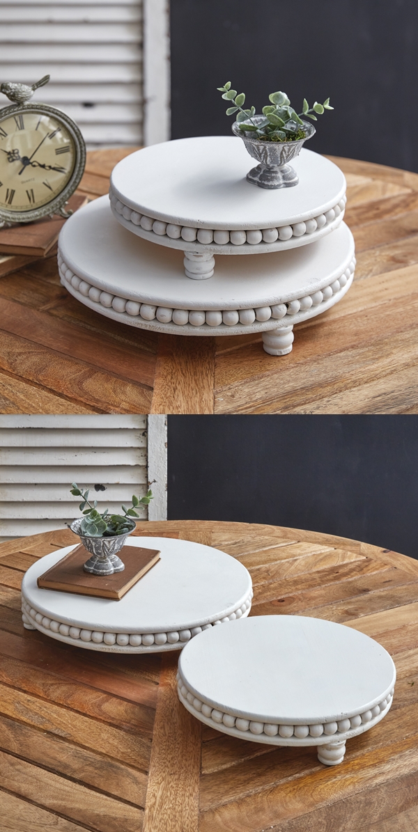 CTW Home Collection Set of Two Round Whitewashed Beaded Edge Risers