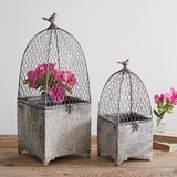 CTW Home Collection Two Victorian Wire Cloches/Pots with Bird Finnials