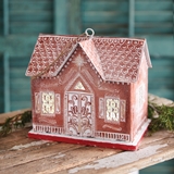 CTW Home Collection Metal Gingerbread House Luminary with Frosted Patterns