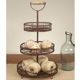 CTW Home Collection Three-Tier Rustic Wire Stand with Wood Handle