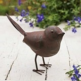Metal Songbird Figurines with Green/Rust-Colored Finish (Set of 4)