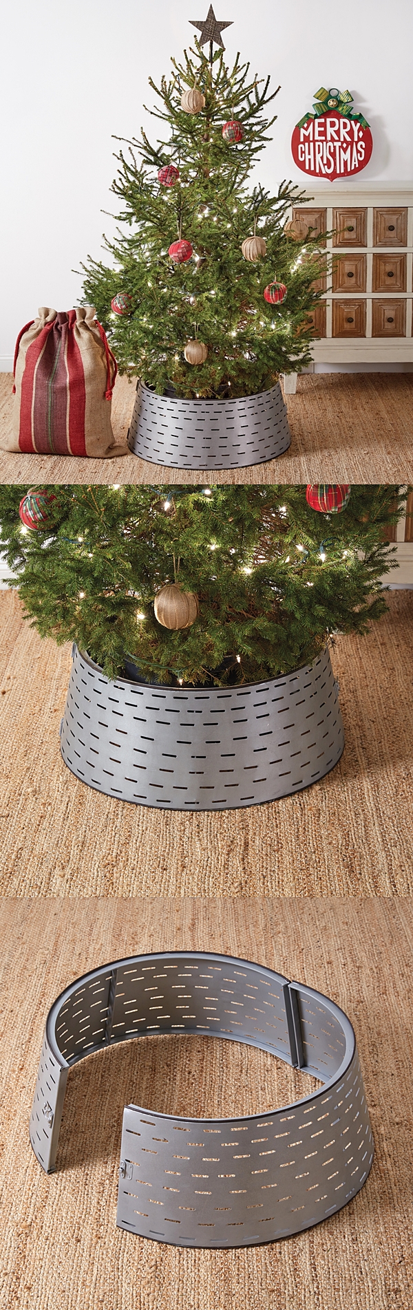 CTW Home Collection Metal Olive Bucket Christmas Tree Collar