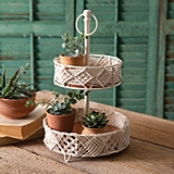 CTW Home Collection Two-Tier Wood and Macrame Tray with Metal Frame