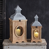 CTW Home Collection Set of Two Wood & Metal "Oxeye" Lanterns