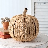 CTW Home Collection Natural Braided Raffia Faux Pumpkin with Metal Frame