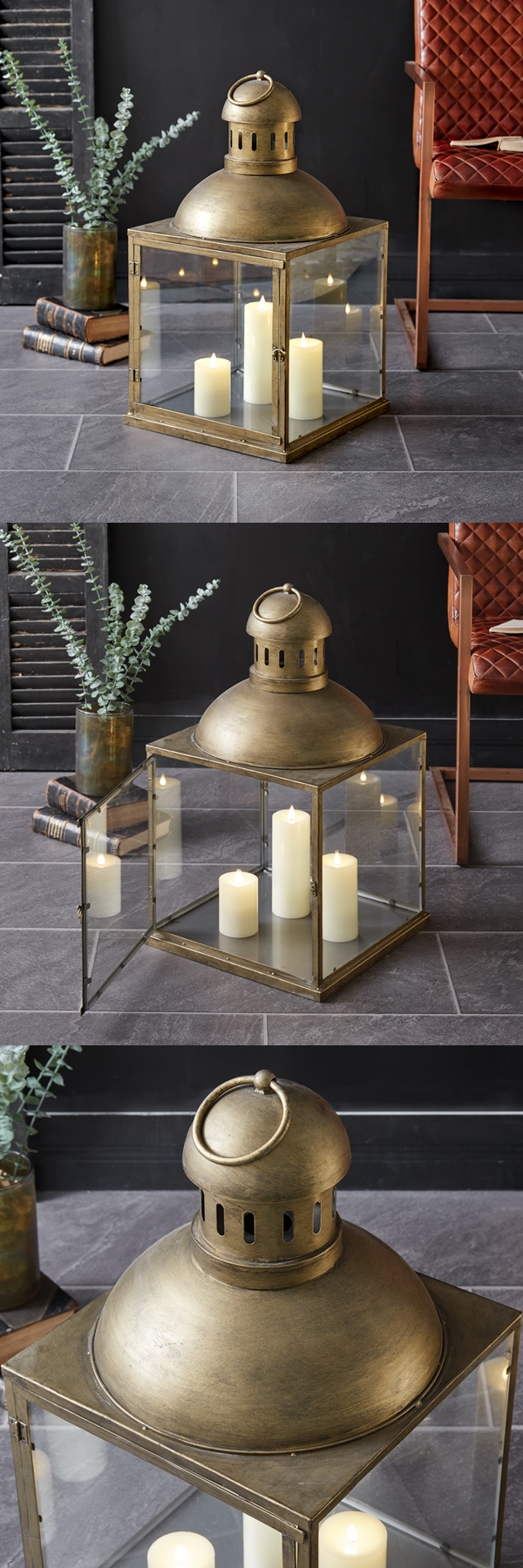 CTW Home Collection Extra Large Brass & Glass 'Jefferson' Lantern