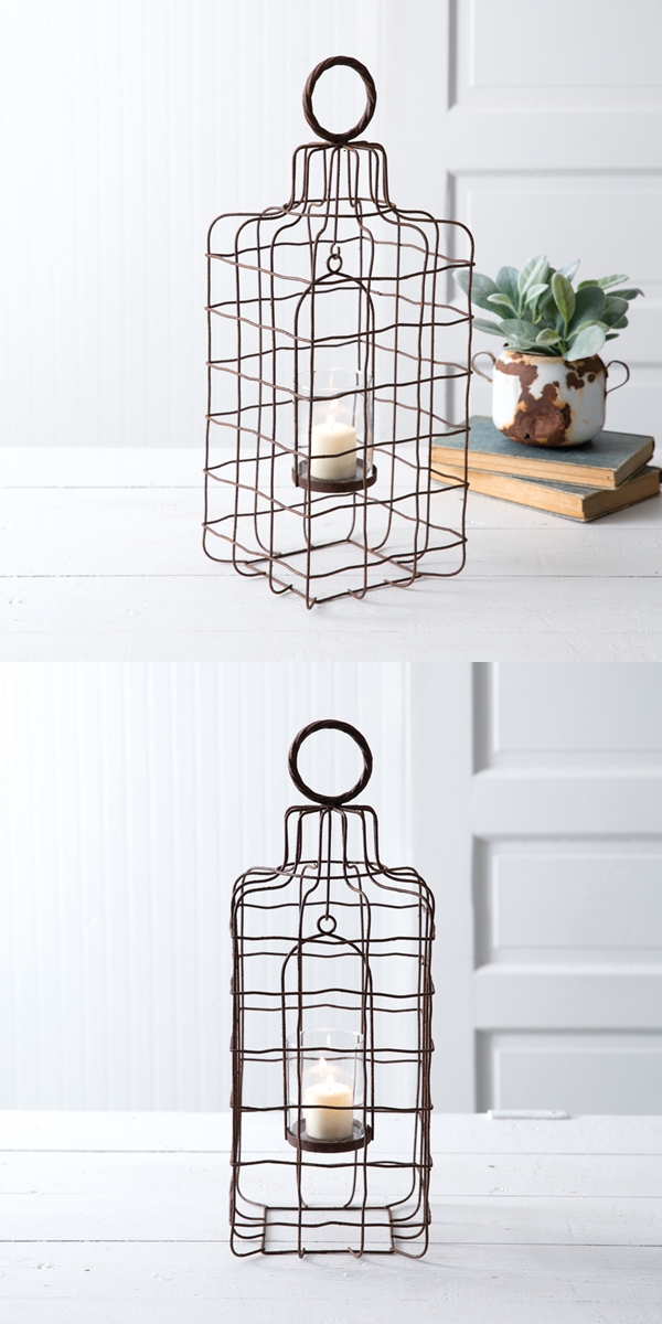 CTW Home Collection Copeland Caged Metal Lantern with Hanging Chimney