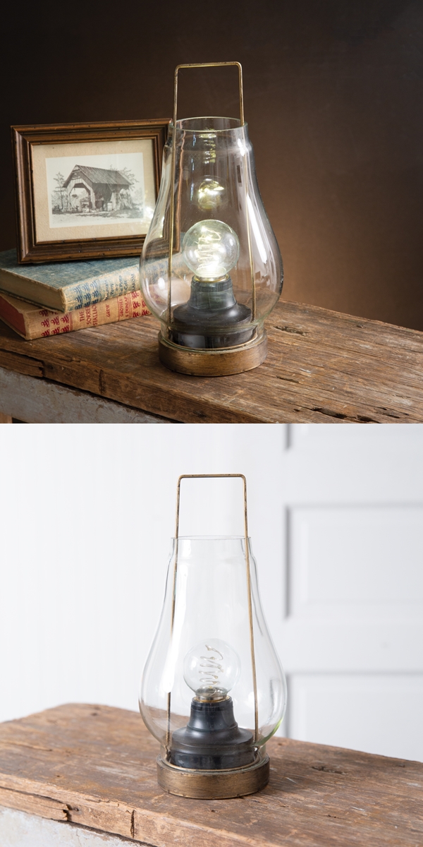 CTW Home Collection Glass & Brass Pioneer Lantern w/ Fairy Light Bulb