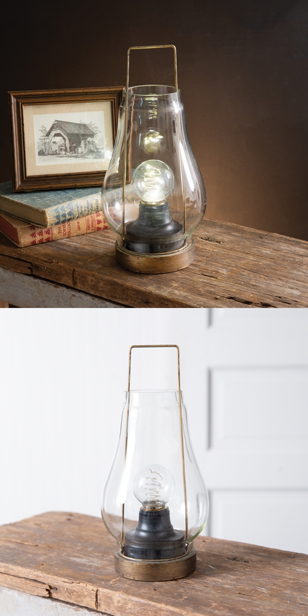 CTW Home Collection Glass & Brass Pioneer Lantern with Fairy Light Bulb