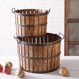 CTW Home Collection Set of Two Handmade Wood Slat Cider Press Baskets