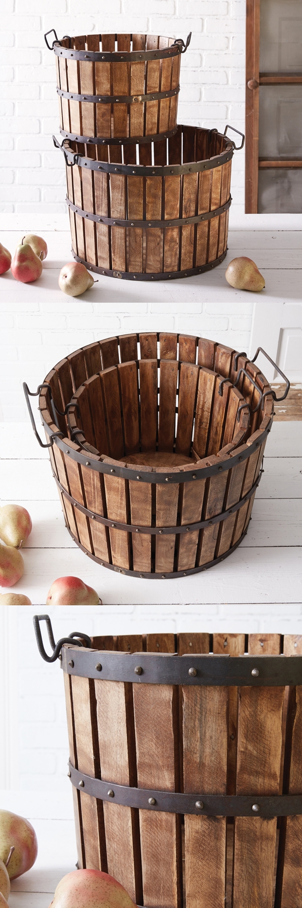 CTW Home Collection Set of Two Handmade Wood Slat Cider Press Baskets