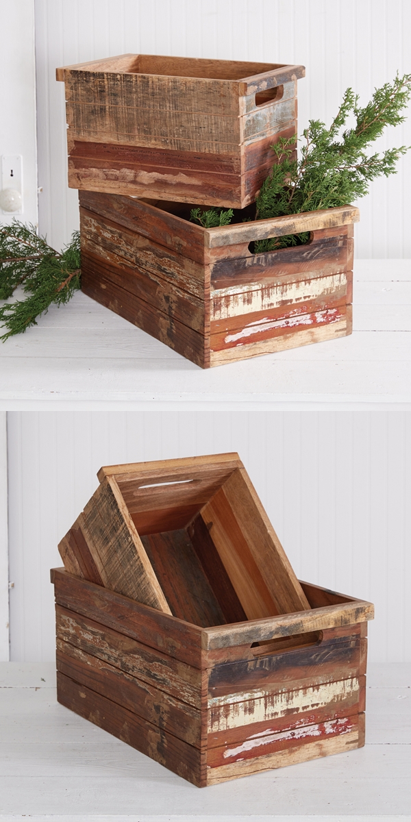 CTW Home Collection Set of Two Distinctive Reclaimed-Wood Crates