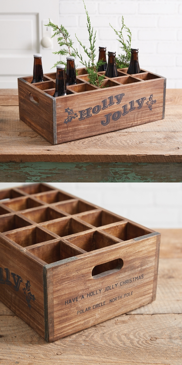 CTW Home Collection 'Holly Jolly' Christmas Divided Wooden Crate