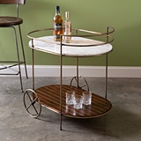 CTW Home Collection Two-Tier Antiqued-Brass Bar Cart with Marble Top