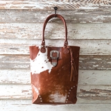 CTW Home Collection Genuine Cowhide Tote with Belt Buckle Accent