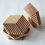 CTW Home Collection Set of Four Geometric Pattern Mango Wood Coasters