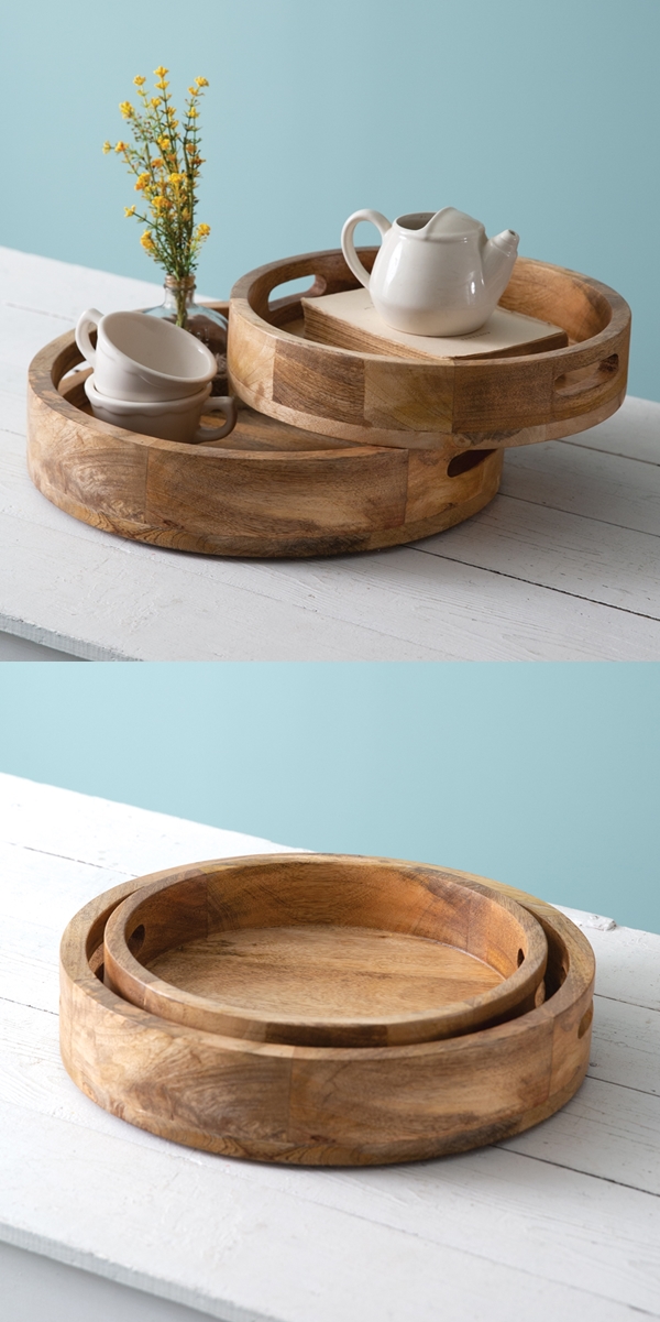 CTW Home Collection Set of Two Mango Hardwood Round Serving Trays
