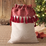 CTW Home Collection Rustic Canvas Toy Sack with Red Plaid and Tassels