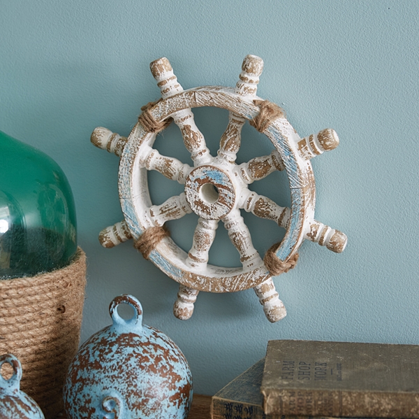 CTW Home Collection Distressed-Wood Nautical Wheel Wall Decor