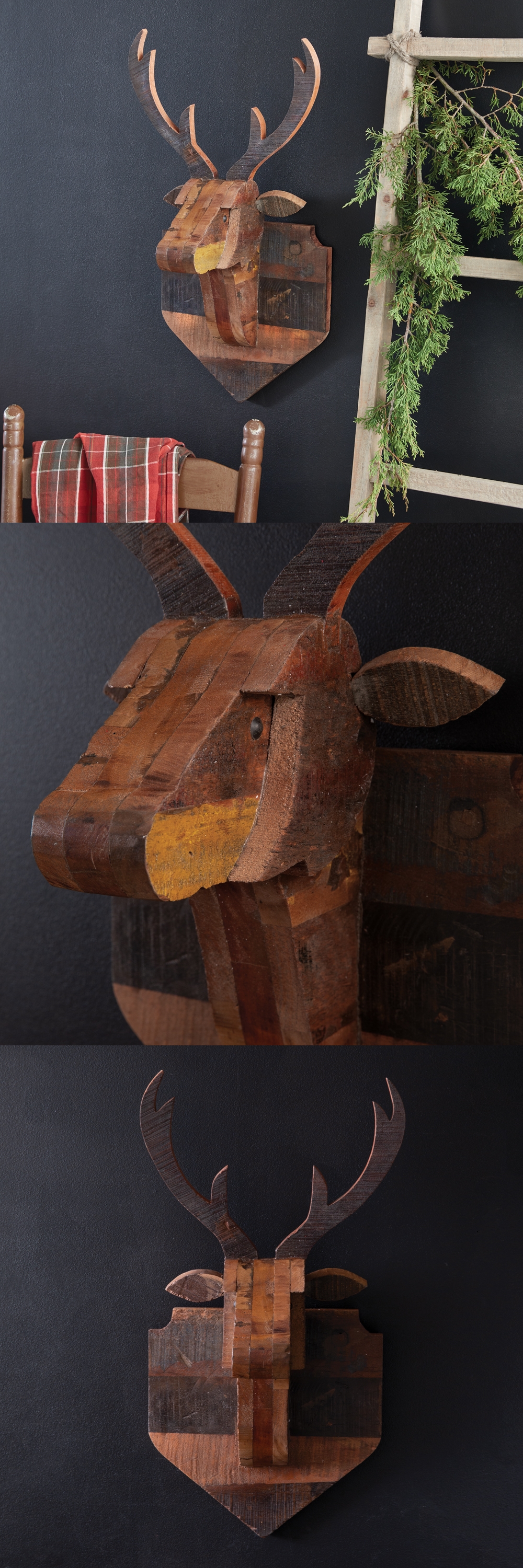 CTW Home Collection Magnificent Wooden Dear Head Mount Wall Decor