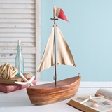 CTW Home Collection Handcrafted Solid-Mango-Wood Sailboat Sculpture