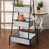 CTW Home Collection Three-Tier Tall Floor Display with Galvanized Bins
