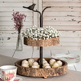 CTW Home Collection Rustic Bird and Birch-Wood Two-Tiered Serving Tray