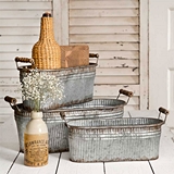 CTW Home Collection Set of Three Rustic Metal Bins with Wood Handles