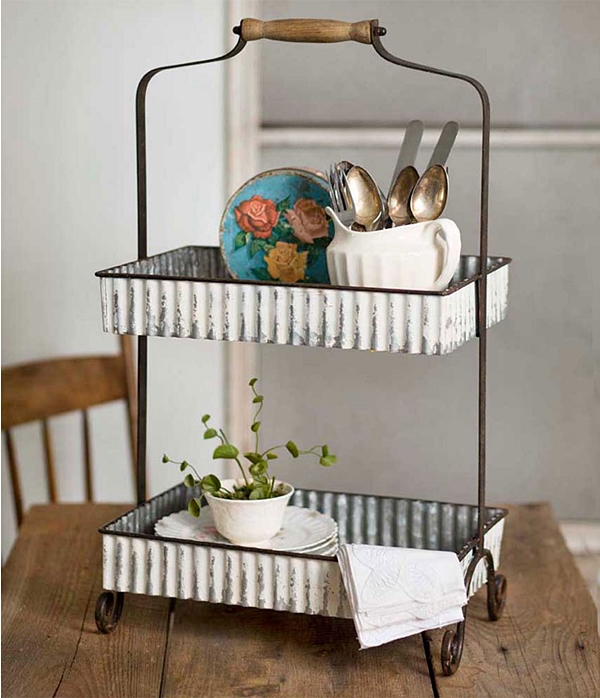 CTW Home Collection Whitewashed Corrugated-Metal Two-Tier Caddy