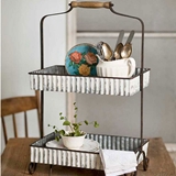 CTW Home Collection Whitewashed Corrugated-Metal Two-Tier Caddy