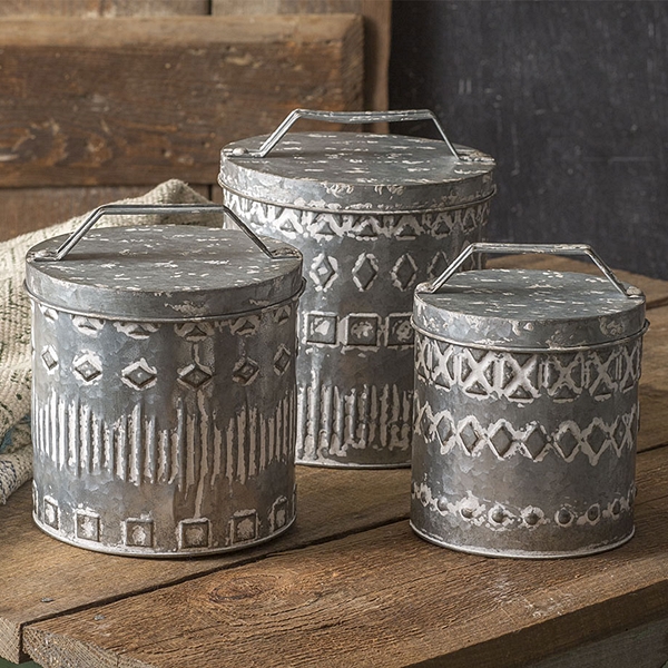 CTW Home Collection Set of Three Boho Patterned Metal Canisters