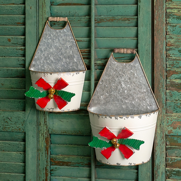 CTW Home Collection Set of Two Holiday Bow Galvanized-Metal Caddies