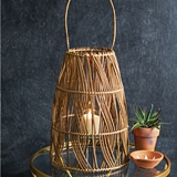 CTW Home Collection Large Rattan Bungalow Lantern with Glass Chimney