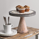 CTW Home Collection Ribbed-Edge Metal Dessert Stand with Wood Base