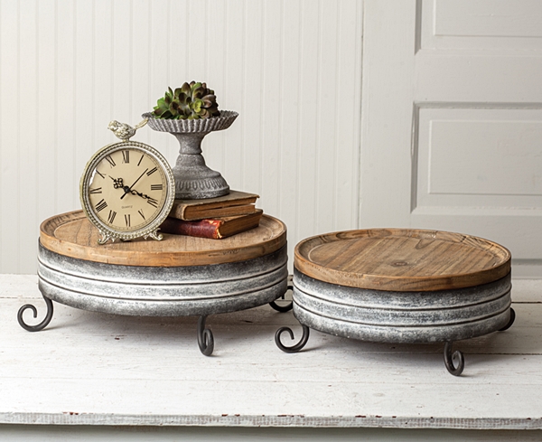 CTW Home Collection Set of 2 Round Wood & Metal Risers with Scroll Legs