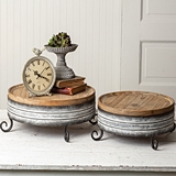 CTW Home Collection Set of 2 Round Wood & Metal Risers with Scroll Legs
