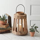 CTW Home Collection Distressed Wood Geometric Lantern with Metal Handle