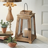 CTW Home Collection Tapered Sandalwood Lantern with Metal Mesh Panels