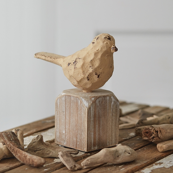 CTW Home Collection Cast-Iron Bird Figurine with Distressed Wood Base