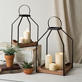 CTW Home Collection Set of Two Iron and Wood 'Everett' Lanterns