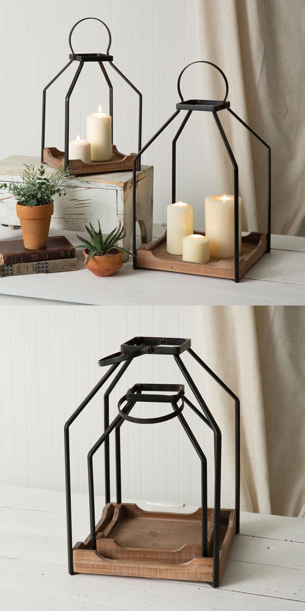 CTW Home Collection Set of Two Iron and Wood 'Everett' Lanterns