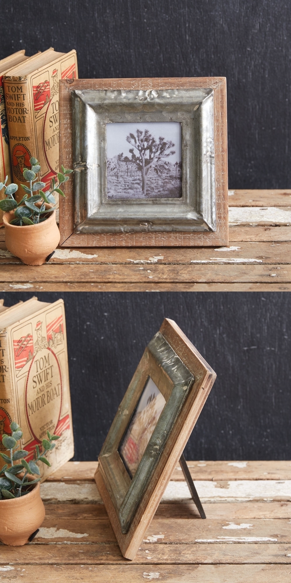 CTW Home Collection Distressed-Wood 4x4 Rustic Farmhouse Photo Frame