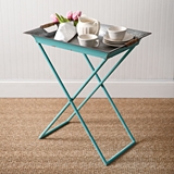 CTW Home Collection Antiqued Seafoam-Colored-Metal Folding Tray Table