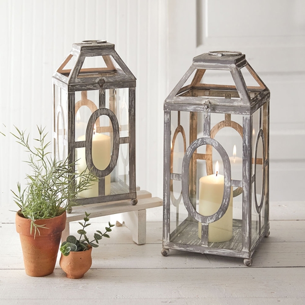CTW Home Collection Set of Two 'Valley Springs' Metal & Glass Lanterns