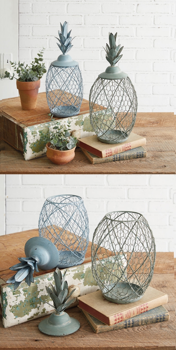 CTW Home Collection Set of Two Wire Mesh Pineapple Figurines