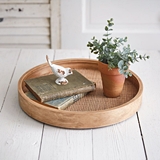 CTW Home Collection Tropical-Look Cane and Wood Round Serving Tray