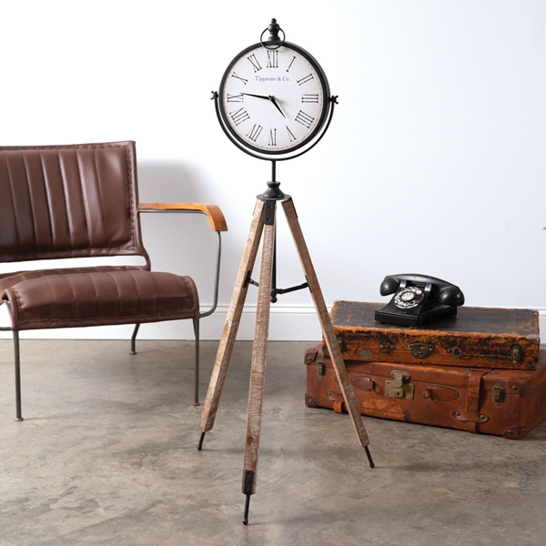 CTW Home Collection Vintage-Look Metal and Wood Tripod Clock